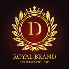 Golden anniversary celebration emblem: vintage laurel wreath and ribbon seal design LOGO D
