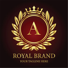 Golden anniversary celebration emblem: vintage laurel wreath and ribbon seal design LOGO A
