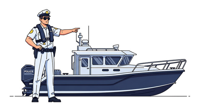 police officer pointing at navy boat clip art preview