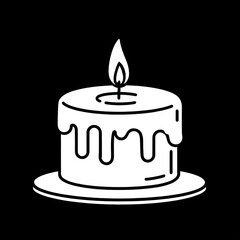 Simple white line art of a lit candle with dripping wax on a black background
