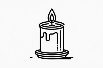 Simple black and white line art illustration of a lit candle with dripping wax