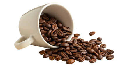 Fototapeta premium White Cup Overflowing with Roasted Coffee Beans