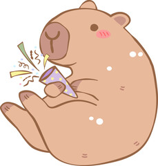 Cute  Cabybara animal with firework character in a fun and happy style, vector illustration