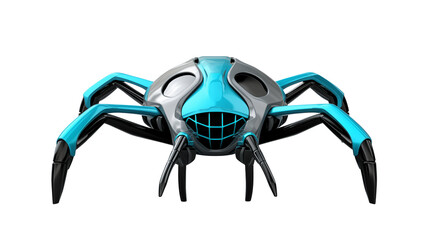 A futuristic robotic spider concept with sleek design, light blue accents and a transparent background for easy integration.