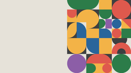 Obraz premium A geometric pattern with circles squares and semicircles in various colors against a light background