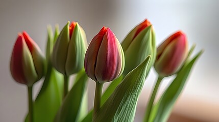 Fototapeta premium Closeup Red Pink Tulips Spring Flowers Bouquet