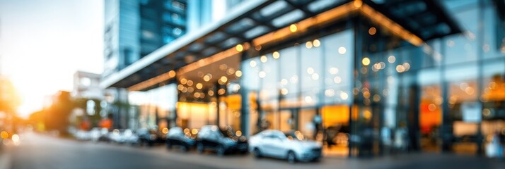 Fototapeta premium Car Dealership Building. Blurred View of Modern Motor Showroom Exterior