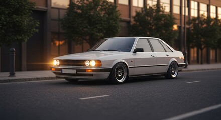 White Sedan Car on City Street