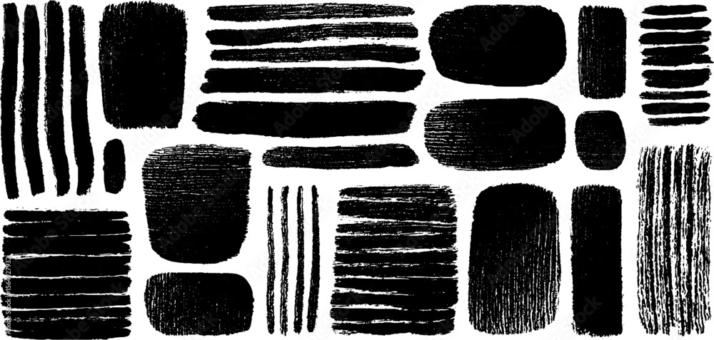 Poster Collection of black marker strokes in varied thickness for artistic design and graphic projects