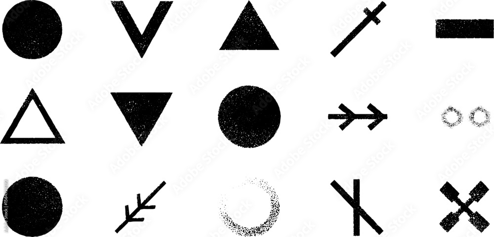 Poster Hand drawn geometric symbols collection for creative designs and patterns