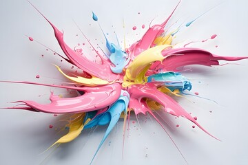 Vibrant 3D Abstract Image of Colorful Paint Splashes