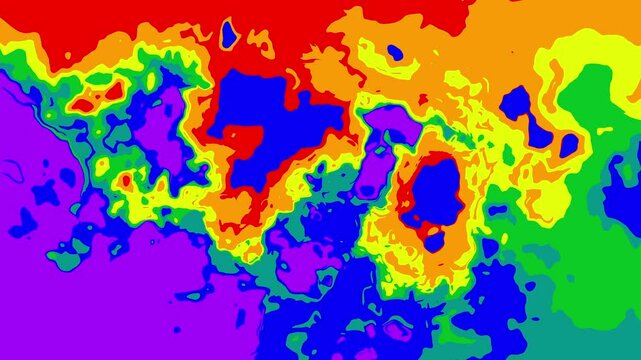 Colorful rainbow thermal imaging map with loopable turbulent animated patterns