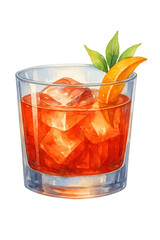 Negroni Cocktail Watercolor Illustration on Transparent Background