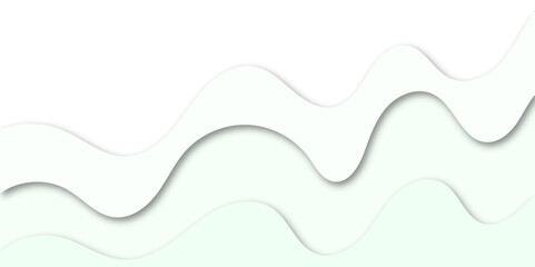 Abstract paper cut layered background with smooth greenish-white curves and 3D shadows. Modern, minimal, wavy design ideal for banners, templates, web layouts, or presentations.