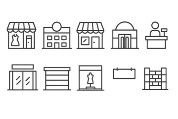 Retail and Storefront Icon Set on Transparent Background