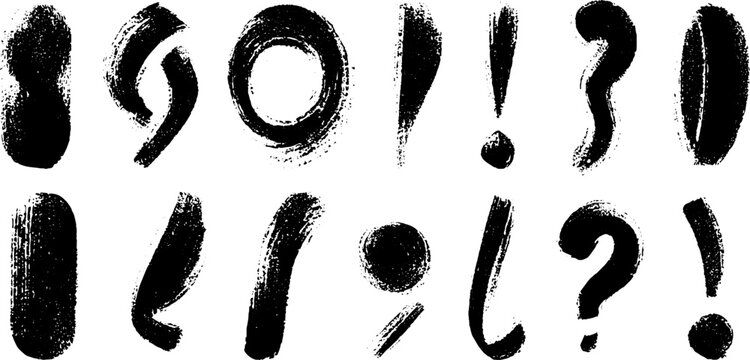 Abstract collection of hand-drawn typographic punctuation marks for creative design