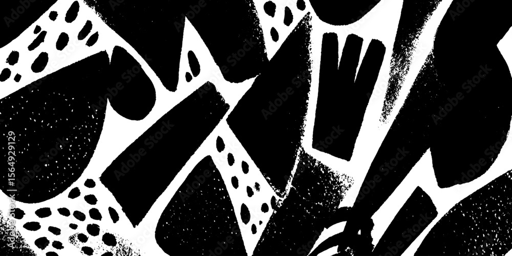 Poster bold abstract black shapes with hand drawn texture for modern design projects