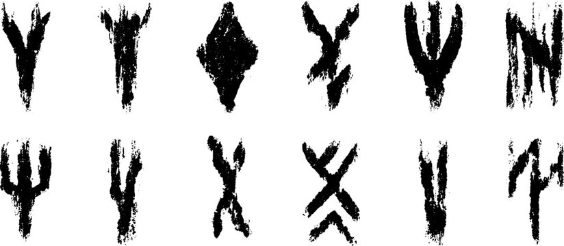Ancient runes ink marks collection for mystical designs and symbolic art