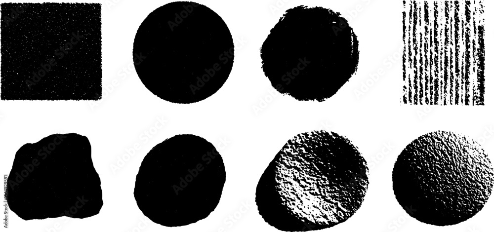 Poster creative kit of dry ink stamp textures with rough edges for design projects