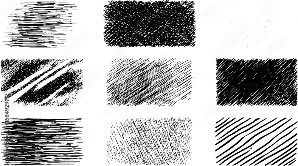 Poster Black hatching line patterns kit for artistic design and sketching inspiration