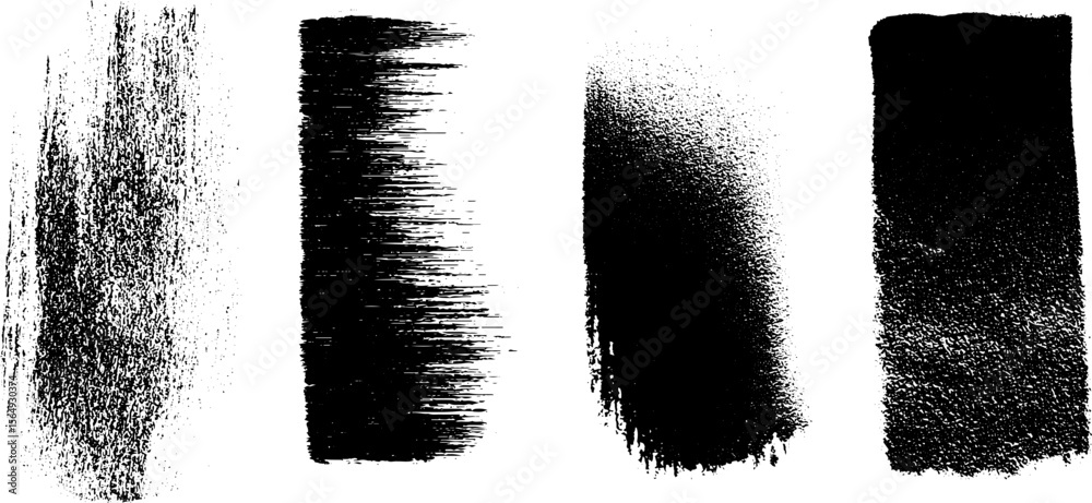 Poster grunge black textures collection with ink wash brush strokes for design and art projects