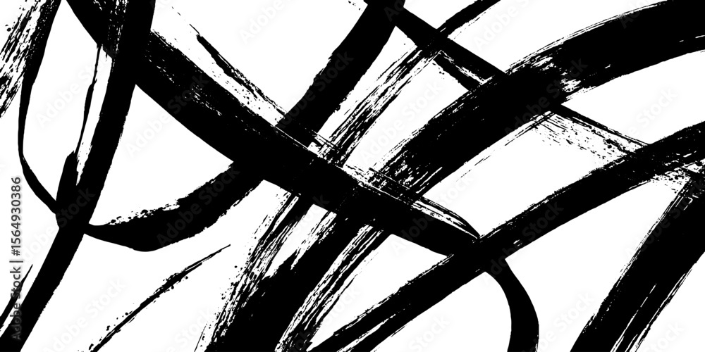 Aufkleber abstract composition of dynamic high contrast black ink lines for modern artistic design