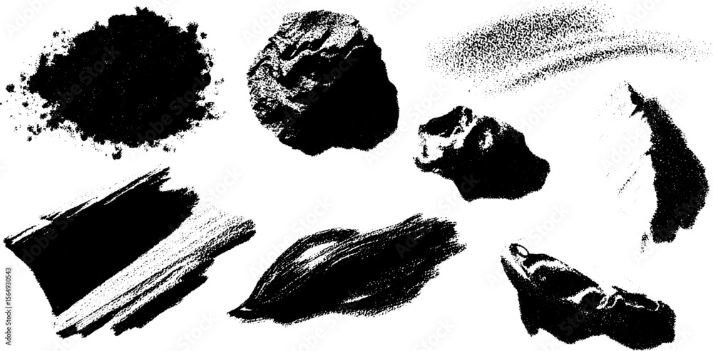 Poster Scattered charcoal shapes for artistic design and texture inspiration