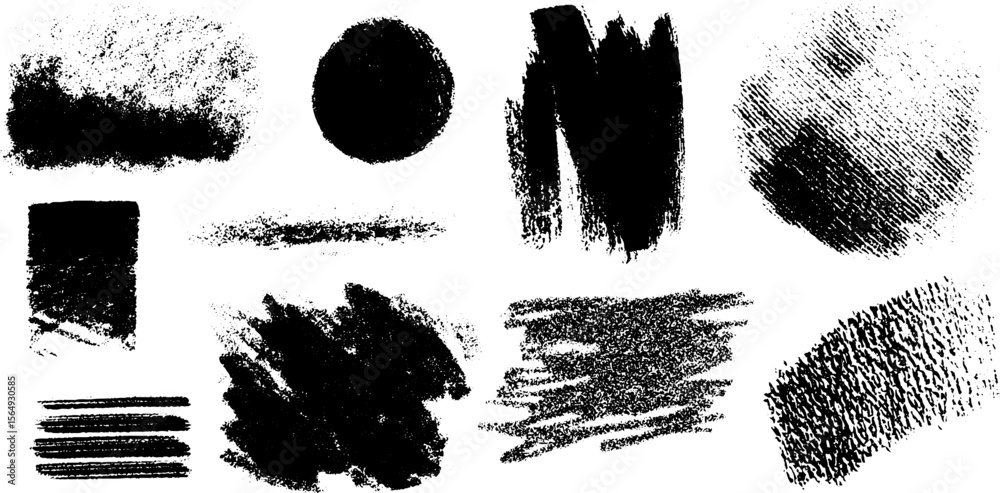 Poster abstract collection of rough charcoal textures and shapes for creative design