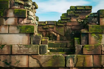 "Textured Stone Wall with Moss – Ideal for Product Display Backgrounds