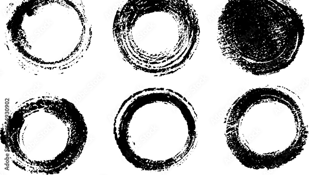 Poster a collection of circular ink stamp textures for creative design projects