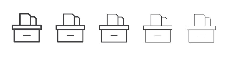 Archival box with documents icon Line graphics illustration symbol