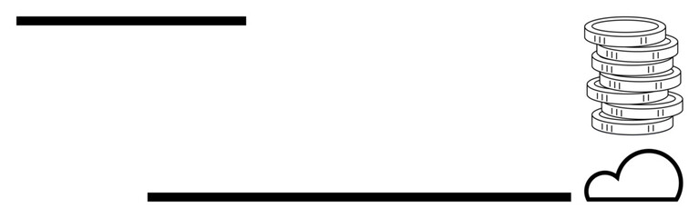 Stacked coins over a cloud symbol alongside horizontal lines represent digital finance, online savings, and cloud storage. Ideal for fintech, banking, investment, technology, economy, data storage