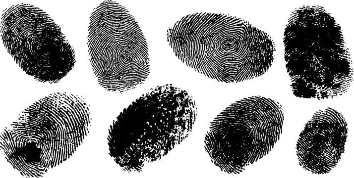 Black ink fingerprint textures set for artistic and forensic design