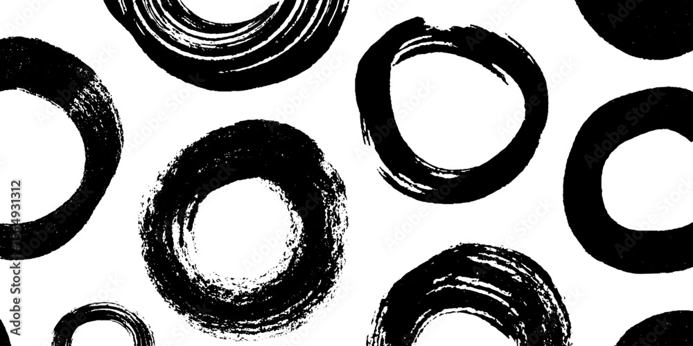 Poster abstract design featuring irregular hand drawn black circles for modern art projects