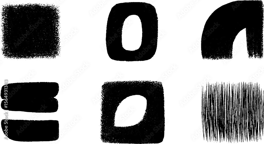 Poster collection of rough abstract ink icon shapes for graphic design and art projects