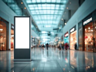 Blank Advertising Display Signage Inside Modern Shopping Mall With Empty Space