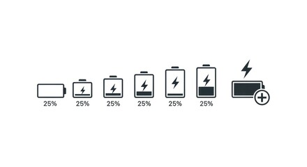 Battery Icons Showing Charging Levels Against White Background