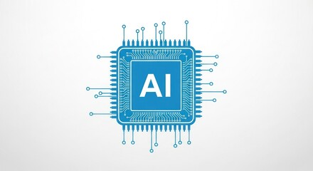 Blue AI Emblem Centered On White Background Representing Technology and Digital Artificial Intelligence