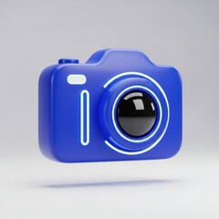 Blue Camera Icon Against White Background 3D Rendered Illustration Digital Photography Theme