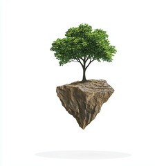A single tree growing from a floating rock Vector illustration. isolated on white background, detailed, high resolution, professional photograph - generated AI