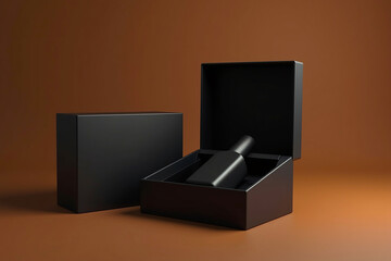 Black Perfume Bottle in Open Box with Matte Finish
