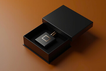 Square Black Perfume Bottle with Gold Detail in Matte Box
