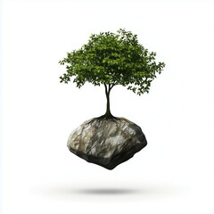 A single tree growing from a floating rock Vector illustration. isolated on white background, detailed, high resolution, professional photograph - generated AI