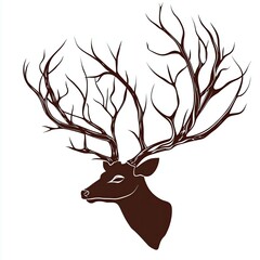 Abstract deer horns growing into tree branches Vector illustration. isolated on white background, detailed, high resolution, professional photograph - generated AI