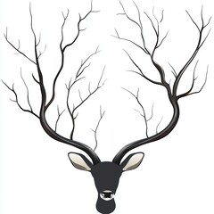 Abstract deer horns growing into tree branches Vector illustration. isolated on white background, detailed, high resolution, professional photograph - generated AI