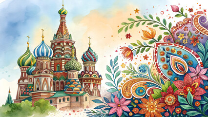 Obraz premium Vibrant watercolor beadwork pattern background – intricate traditional designs celebrating heritage with copy space 