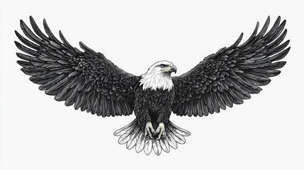 Obraz premium Detailed illustration of a soaring bald eagle.