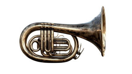 Fototapeta premium Shiny Brass Trumpet with Classic Musical Instrument Design Perfect for Jazz or Orchestra Performance Isolated on White Background