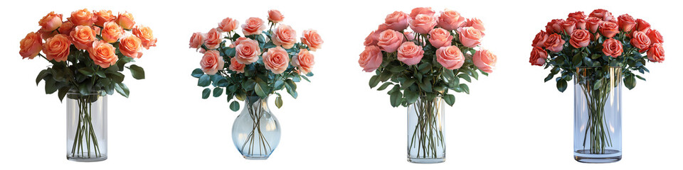 Fresh roses in a crystal vase on a transparent background 3D PNG