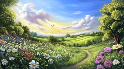 A meadow where the flowers hum with energy highly detailed with sharp focus - generated AI